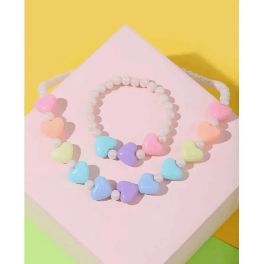 Girls Heart Stretch Bead Jewelry Set